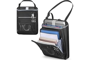 Luxja Organizer per Sedile Anteriore Auto con Tasca Portadocumenti a Fisarmonica, Portaoggetti Auto Sedile Organizer con Custodia per Laptop (Fino a 15,6") e Tracolla Regolabile, Nero