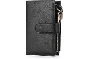 GOIACII Leather Purses for Women, Bifold Compact Womens Wallet with RFID Blocking, Medium Ladies Purse Credit Card Wallet with 16 Card Slots and Zip Coin Pocket