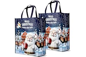 YOOYEH 2 Pack Christmas Tote Bag, Extra Large Reusable Grocery Bag with Handle, 50x40cm Present Bag, Shopping Bag for Holiday Xmas Event Party Red