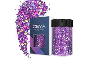 Ceya Holographischer grober Glitzer, 120 g, hellviolett, Bastelpulver, gemischte dicke und feine Flocken, schillernde NagelPailletten für Nägel, Haare, Epoxidharz, Becher, Schleim, Malerei,