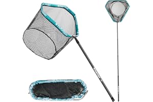 THKFISH Épuisette de pêche, épuisette de pêche en fibre de carbone avec long manche, épuisette télescopique de 210 à 400 cm, cadre en aluminium, épuisette de pêche caoutchoutée, épuisette de pêche