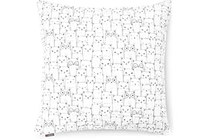 ‎PINKZEBRA PinkZebra Kopfkissenbezug Kinder, Kissenbezug 40 x 40 cm aus 100% Baumwolle, Kissenhülle Jungen, Öko-tex Standard 100, Kinderbezüge mit Reißverschluss, Katzen Weiß