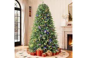 SHareconn PE+PVC Árbol de Navidad con Luces Incorporadas, Arbol de Navidad Realista con 900 Ramas Ajustables, 270 Luces LED de Colores, 12 Modos de Iluminación, Soporte de Metal Plegable, 180 cm