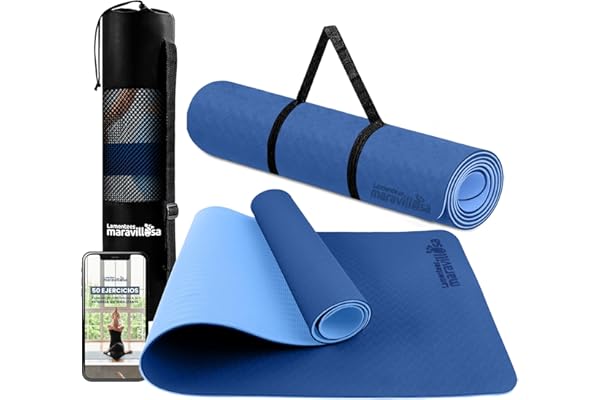 LA MENTE ES MARAVILLOSA - Esterilla de Yoga, Pilates y Fitness【E-Book, Bolsa y Correa de Hombro】Colchoneta Hipoalergénica y Antideslizante TPE para Deportes, Gimnasio en Casa | 183x61 cm