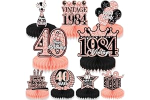 LUVDECO 9 Stück 40. Geburtstag Waben Dekorationen, Rose Schwarz Gold Waben Mittelstücke Tischdeko Geburtstag, 40. 3D Waben Tischdekorationen für Männer Frauen, 1984 Geburtstagsparty Dekoration