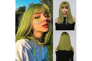 Kellynee Green Wig with Bangs - Long Straight Green Wigs for Women, Natural Straight Synthetic Heat Resistant Hair, Best Wigs for Halloween/Party/Cosplay