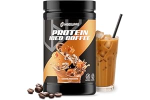 ‎NEOSUPPS NEOSUPPS Protein Iced Coffee Caramel Macchiato 500g, Made in Germany, Eiweißkaffee mit 20g Molkenprotein & 80mg Koffein pro Portion, Low Sugar Protein Drink mit echtem Kaffee & Cookie-Stückchen
