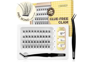 LASHVIEW Self Adhesive Lash Clusters Eyelashes,Press-on Lashes 10-16mm Individual Lash Extension Kit with Lash Tweezers,No Glue Needed Natural Self Adhesive DIY Eyelash Extension Kit (56PC)
