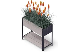 Upyard Jardinera de Madera para jardín, terraza y balcón – Jardinera con Forro Interior de Fieltro e Inserto de plástico Impermeable – Jardinera para Interior y Exterior, 78 x 36 x 72 cm, Gris