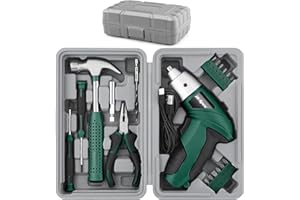 Hi-Spec Set de 19 Piezas Destornillador Eléctrico Verde 3.6V USB y Kit de Herramientas para Bricolaje en el Hogar. Destornillador Inalámbrico Recargable y Caja Compacta de Herramientas Manuales