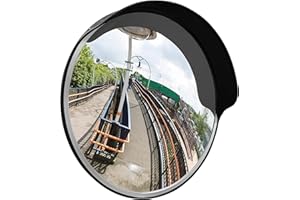 THE WORKPLACE DEPOT Convex Traffic Mirror, Black Plastic Wall & Pole Mounted Weatherproof Blind Spot Acrylic Mirror with Hood for Driveways, Warehouses, Garages and Offices (45cm)