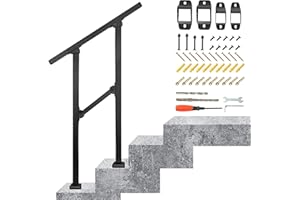 IBVIVIC Rampe d'Escalier, Main Courante pour Escalier d'Extérieur 1 à 2 Marches, Garde-Corps pour Escalier, Rampe d'Escalier en Fer Forgé Réglable pour Escalier Porche Jardin Garage (Noir)