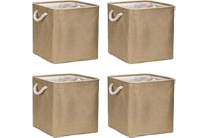 Lot de 4 boîtes de rangement pliables en tissu 30 x 30 x 30 cm - Grand, pour boîtes, étagères, paniers pour kallax pour vêtements, jouets, outils, armoire (kaki)