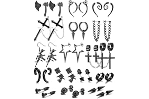 CASSIECA 9-12 Paires Acier Inoxydable Boucles d'Oreilles Homme Noires Argent Clous d'Oreilles pour Hommes Garçons Balle Haltère Vis Goujons Cartilage Ensemble de Bijoux pour Lui