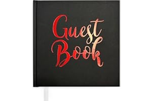 Plantvibes ® Black/Red Version Elegante libro degli ospiti, 72 pagine, copertina rigida, carta di alta qualità, libro degli ospiti vintage per matrimoni, battesimi o compleanni