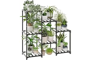Bamworld Pflanzenregal Indoor Outdoor Blumenständer holz pflanzenständer für 7 Etagen Terrasse Balkon Garten Gartenarbeit Mutter Geschenke（Schwarz）