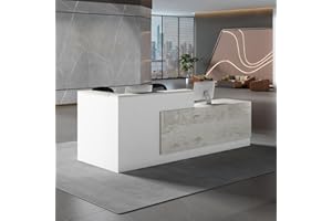 ‎UKETO UKETO Moderne Empfangstheke aus Holz - L-Form Empfangstresen für Büros multifunktionaler Empfangstisch mit großzügigem Stauraum Geeignet für Büros Rezeptionen Hotels (rechts hoch-D, 180CM)