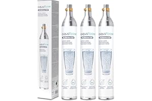 AquaFloow Cylindre CO₂ pour Machine à eau Pétillante Premium 600 ml, Cartouche pour Eau Gazeuse, Cylindre jusqu’à 60 L, Remplacement compatible avec SodaStream, Aarke- lot de 3