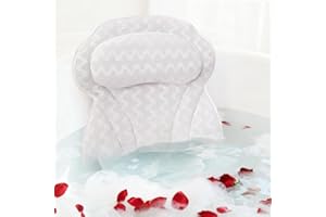 AUNEK Luxury Bath Pillow, Ergonomic 4D Air Mesh Headrest Cushion for Head with 6 Suction Cups, Neck, Shoulder and Back Support, Non-Slip Comfortable Bathtub Cushion for Spa, Jacuzzi Home Relaxation