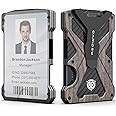 Oaridey Minimalist Wallet for Men - Slim Aluminum Metal Money Clip Wallet with Clear ID Card Holder, Carbon Fiber, RFID Blocking, Holds up to 15 Cards, Walnut