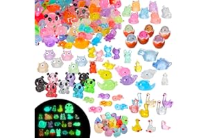 GSrenyu 150 pieces Luminous Miniature Resin Animals, 24 Styles Tiny Little Resin Animal Glow in the Dark Mini Small Plastic Animal Figures for Potted Garden Aquarium Dollhouse Decor