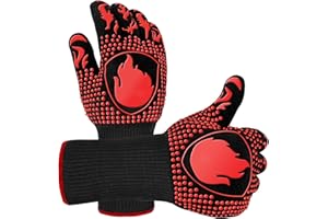 PRIMAJOR BBQ Gloves, Oven Mitts Grilling Gloves - 1472℉ Extreme Heat Resistant Oven Gloves, Non-Slip Silicone Cooking Gloves for Grilling, Barbecue, Baking, Welding (A Pair)