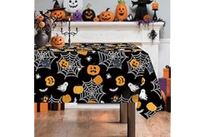 Arquiel Nappe de Table Halloween Rectangulaire, Nappes Citrouille Nappe Antitache Imperméable Lavable pour La Cuisine Manger de Fête Salon Festival (Chauve, 152×213cm)