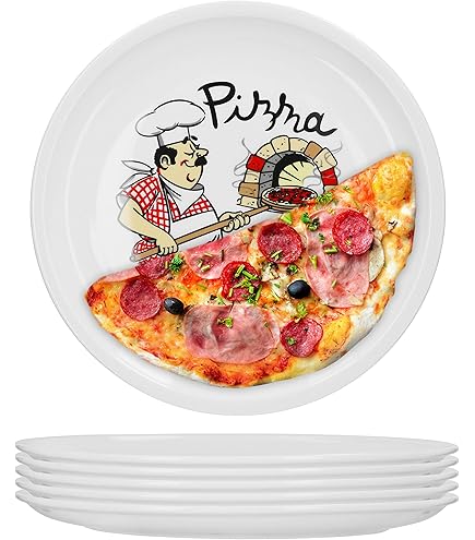 MamboCat Alberto Pizzaborden, 6-delige set, 30,5 cm voor 6 personen, grote pizzaborden met stripbakker van porselein MamboCat Alberto Pizzaborden, 6-delige set, 30,5 cm voor 6 personen, grote pizzaborden met stripbakker van porselein