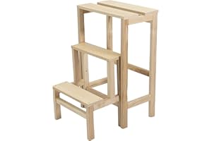 TOMAINO Escalera plegable de 3 peldaños, de madera, Julieta, escalera y taburete para casa, oficina, plegable, práctica, color natural