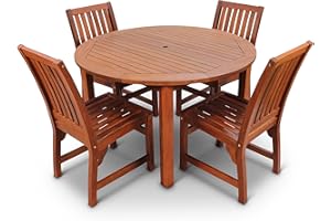 BrackenStyle Devon Hardwood Garden Dining Set - 110cm Round Table with 4 Side Chairs - Durable Commercial Quality Outdoor Patio Set