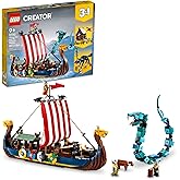 LEGO&reg; Creator 3&rsquo;&uuml; 1 Arada Viking Gemisi ve Midgard Yılanı 31132-9 Yaş ve &Uuml;zeri i&ccedil;in Gemi ve Kurt İ&ccedil;eren Oyuncak Yapım Seti (1