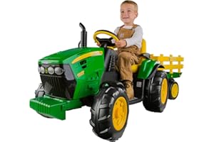 PEG PEREGO John Deere Ground Force traktor elektryczny dla dzieci, 12 V, z przyczepa