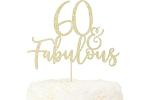 LOVENJOY Decoration Gateau Anniversaire 60 Ans Paillettes Dorées 60& Fabulous Cake Topper Happy 60th Birthday Deco Gateau Pour Décoration 60e Fête D'anniversaire