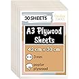 Creative Deco 30 x A3 Plywood Sheets | 420 x 300 x 3 mm | Poplar Wood Ply | Perfect Board for Wood Board DIY Home Decor, Arts, Craft, Painting, Laser Cutting, CNC, Scroll Saw, Stenciling Pyrography