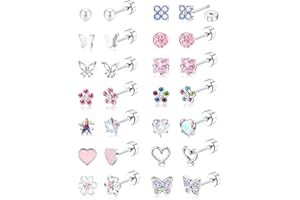 MILACOLATO 14Pairs Flat Back Stud Earrings for Women Girls Hypoallergenic Surgical Steel Earrings for Sensitive Ears Screw Back Stud Earring Set Cute Kids Toddler Sleeper Earring Jewellry