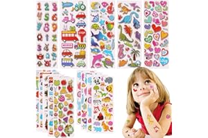 SONEER Party Bag fillers for Kids,500pcs Puffy Stickers,3D Stickers for Kids Toddlers Rewarding Party Scrapbooking Including Animals Fish Dinosaurs Numbers Fruits Trucks Airplane