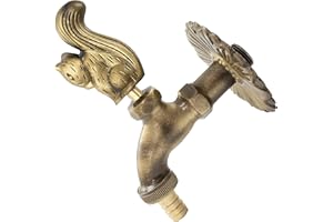 AERZETIX - C62136 - Grifo de lavabo canela para pared 1/2'' "Ardilla" con mando antiguo retro decorativo - fuente ornamento baño vintage grifería jardín - en latón envejecido