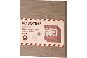 ROBOTIME Sperrholzplatten aus Walnuss Furniere, Unbehandelt, 6 Stück, 420 x 300 x 3 mm, Geeignet für DIY Basteln, Modellbau, Brandmalerei, Bastelarbeiten