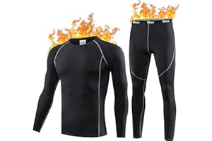 Ulicox Biancheria Intima Termica da Uomo Set Intimo Termico Traspirante Asciugatura Rapida Nero S-2XL