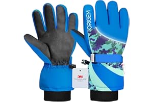 Origem Guanti Neve Invernali Bambino Bambina, 3M Thinsulate Impermeabili Guanti Sci Termici con Touchscreen a 5 Dita Riflettenti Antiscivolo per Bambini 4-14 anni Snowboard Sciare Calcio Bici