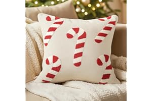 TOMEEK Fundas Cojines Navidad Funda de Almohada Decoracion Navidad hogar 45x45 cm Funda de cojín Navideños Merry Christmas Decorativos para Sofá(Bastones de Caramelo A,Talla única)