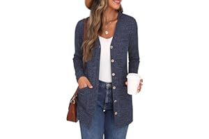 GRECERELLE Womens Cardigan Long Sleeve Open Front Cardigans Button Down V Neck Ribbed Knit Lightweight Outerwear with Pocket