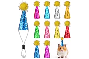 Bruislard 10 Pack Mini Party Hats for Stuffed Animal Figures Headwear, Tiny Cone Birthday Hats with Glitter Pom Poms & Adjustable Headband for Birthday Party Holidays
