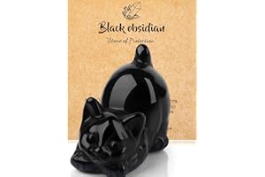 GUJOXILA 2" Black Obsidian Healing Cryatal Black Cat Ornaments Gifts for women Cat Lover Cats Themed Statue Figurine Witchy Lucky Presents Office Desk Home Decor