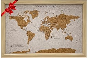 Splosh Mappa di viaggio incorniciata - Piccola bacheca in legno bianca con 100 spille. Mappa del mondo in legno, regalo di viaggio con mappa in sughero. Segna le tue avventure veloci e future!