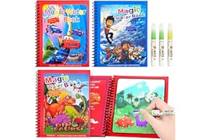 MERAYAS 3 Piezas Pintar con Agua Niños,Agua Dibujo Pintur Reutilizable,Libro Mágico Agua con 3 Pen,Libros de Pintar con Agua,Magica Dibujo Pintura (Boy)