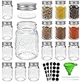 CycleMore 15 Pack 4oz Glass Mason Spice Jars, Round Spice Containers with Silver Metal Caps and Pour/Sift Shaker Lids-40pcs Labels,1pcs Silicone Collapsible Funnel,1pcs Brush and 1pcs Pen Included