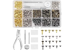 Lixiluxia 180 Paar Leder Nieten Set, 3 Größen Hohlnieten für Leder, Ledernieten, Ledernietenset, Nietenzange Set Kleidung, Schlagnieten, Rundkopfnieten Werkzeug, Nietwerkzeug für Leder (4 Farben)