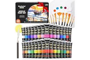 Shuttle Art 48 Pack Acrylic Paint Set, 30 Colours Acrylic Paint (36ml) with 10 Brushes 5 Canvas 1 Palette 1 Sponge, Complete Set for Kids, Adults Painting Kit on Canvas Rocks Wood Ceramic