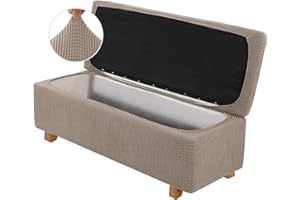 GAMUKAI 2 Piece Style Stretch Rectangle Ottoman Cover Folding Storage Stool Furniture Protector Seperated Ottoman Slipcovers with Elastic Bottom (Khaki, X-Large)